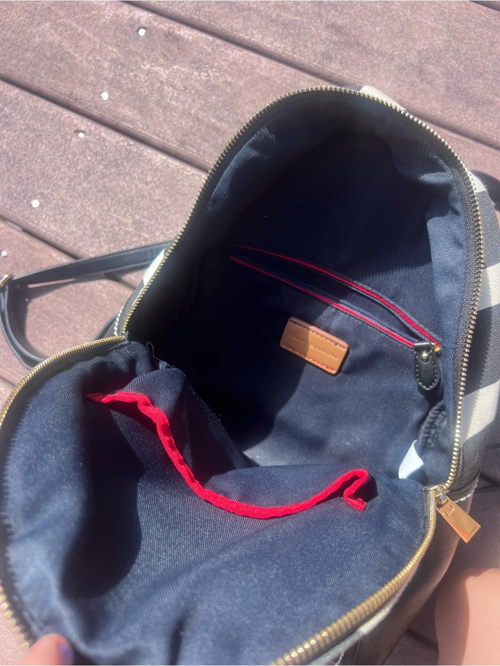Tommy Hilfiger Black & White Striped Canvas Mini Backpack